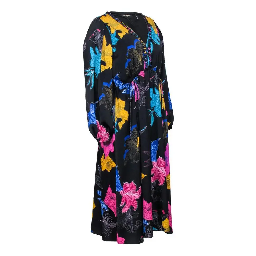 Kobi Halperin - Black & Multicolor Floral Maxi Dress Sz S